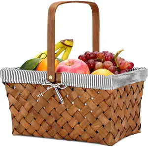 2 persons wooden chip gift basket set spring wicker picnic baskets