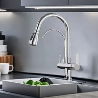 Robinet de cuisine en laiton avec entrée d'eau extractible, purificateur d'eau trois-en-un, double sortie d'eau chaude/froide et cartouche céramique