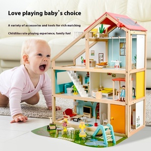 <strong>Large</strong> Three-Layer Luxury Villa DIY Toy Children's Wooden Simulation Playhouse Solid Wood Role-Playing <strong>Doll</strong> House - Product Image 1