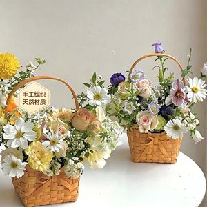 Handmade Woven Flower <b>Basket</b> Rectangle Natural Material <b>Storage</b> <b>Basket</b> For Mother's Day Wedding Dragon Boat Festival - Product Image 1