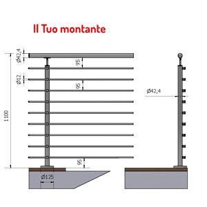 เหล็กสแตนเลสขัดเงา P110108-9XA4-L ตั้งตรงขนาดเส้นผ่านศูนย์กลาง42.4มม. 9ชิ้นราวบันไดราวบันไดสำหรับพื้นราบสูง1.10เมตร - Product Image 1