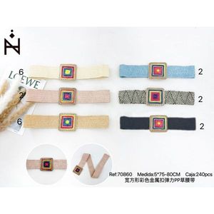 Cintura elastica in PP con fibbia quadrata in metallo colorato, larga 5 cm, alla moda, per donna - Product Image 1