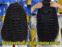 Demi-perruque bouclée Pixie en cheveux humains vierges indiens Remy, densité 350%, 250-300g, boucles birmanes, sans dentelle, vente en gros