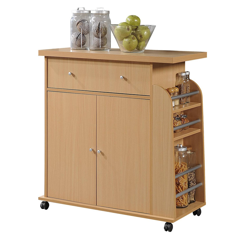 Портативная тележка для мяса, кухонная ручная тележка из дуба для выпечки, с гранитной крышкой и колесиками для хранения специй