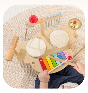 Ensemble d'instruments de musique en bois en promotion avec xylophone, tambour et triangle – Jouets éducatifs multifonctionnels à percussion - Product Image 2