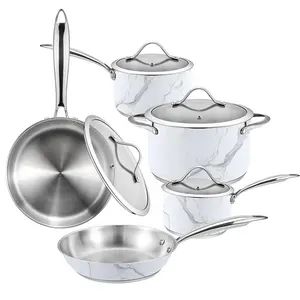 Wholesale customization kitchen cooking pots stainless steel non stick cookware set with marble painting