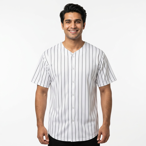 Custom Jerseys Blank Pinstripe Baseball Jerseys Hot Sale Baseball Softball Button-Up Jersey Baseball Uniform - Product Image 1