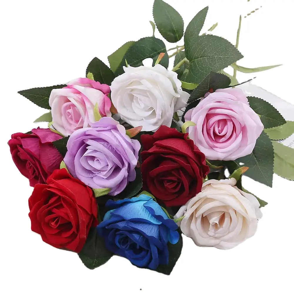 Top vente en gros 10 têtes fleurs artificielles fleur de rose artificielle pour la décoration de mariage