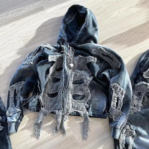 Conjunto Deportivo Vintage de Alta Calidad para Hombre, de Algodón Orgánico, Estilo Hip Hop, con Bordado Desgastado, Sudadera con Capucha Lavada Personalizada, Conjunto de Chándal de Punto - Product Image 4