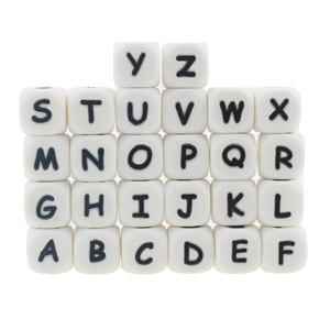 Perles de silicone en forme de lettres de 12 mm sans BPA pour la dentition des bébés, vente en gros - Product Image 3