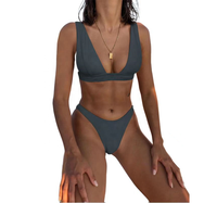 Bikini negro con estampado de flores para mujer, traje de baño de dos piezas multicolor con estampado de flores para chica joven, 2022
