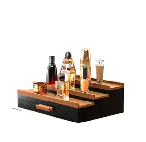 Organizer kayu untuk pria 3 Tingkat rak pajangan tinggi dengan laci penyimpanan peninggi pajangan penyimpanan parfum