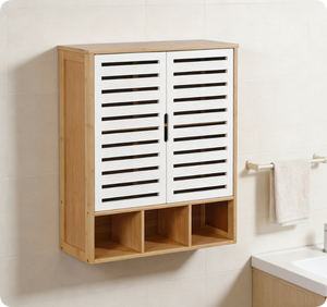 Armoire murale de salle de bain en <span class=keywords><strong>bambou</strong></span> écologique, armoire de rangement pour salle de bain, armoire murale pour toilettes, meubles de salle de bain - Product Image 1