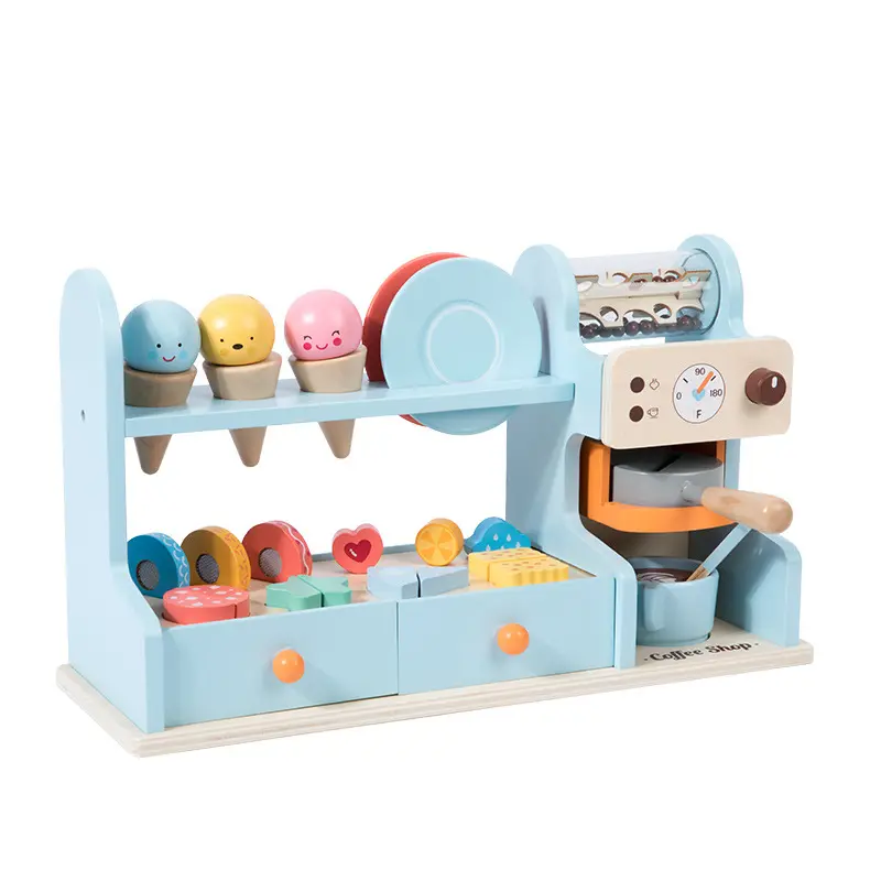 Wooden Ice cream stand popsicle rack afternoon tea kitchen simulated ice cream sales store toys