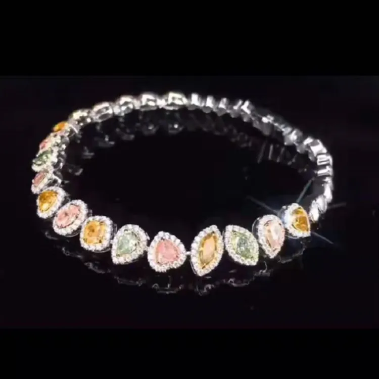 Bracelet en or 18 carats pour femme, bijou en pierre précieuse naturelle, diamant coloré 4,08ct, nouvelle collection 2020