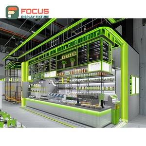 Mostrador de Servicio para Cafetería Boutique, Área de Exhibición de Botellas de Sirope con Frente de Vidrio Templado, Mostrador Comercial para Cafetería - Product Image 6