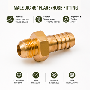 ข้อต่อทองเหลืองแรงดันสูง 3/8"*3/8" แบบตัวผู้ JIC 45 องศา °   ข้อต่อสายยางแบบปลายบานเกลียว BSPT สำหรับเรือยอชท์ ผลิตในไต้หวัน - Product Image 6