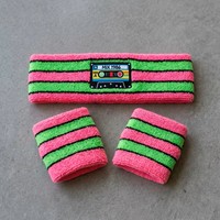 Diadema Deportiva de Algodón de Rizo Colorida y Conjunto de Muñequeras para Clases de Baile