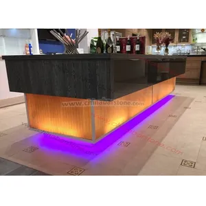 High quality artificial marble kitchen counter with glowing led light quartz counter kitchen island