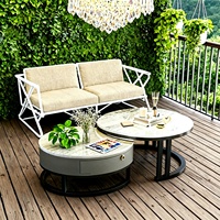 Table basse extensible minimaliste moderne en acier inoxydable avec rangement pour petits meubles de salon