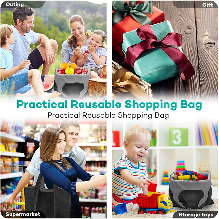 Wholesale custom foldable pocket tote bags printed polyester folding shopping grocery bag