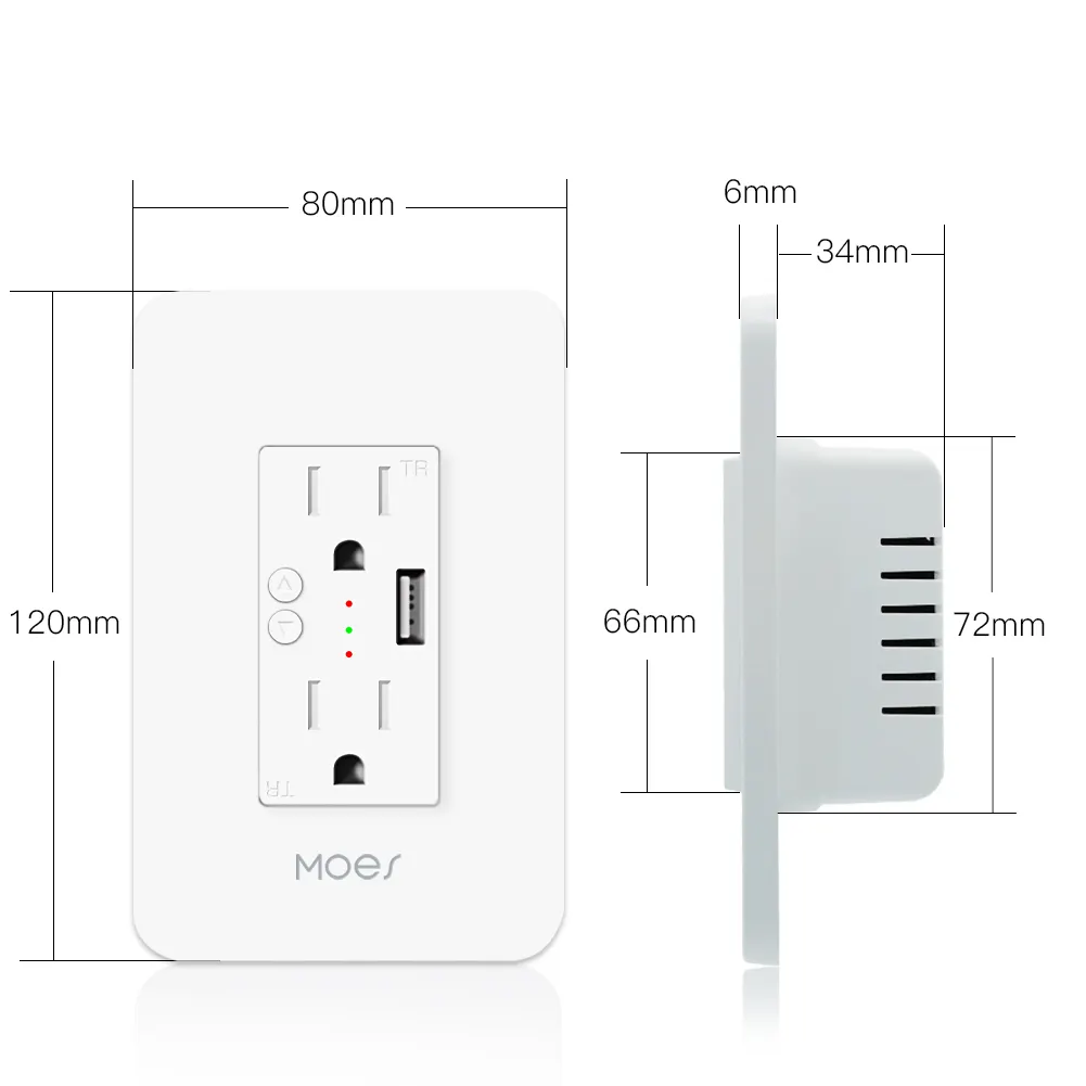Tuya WiFi Smart Power Steckdose mit USB-Doppelst ecker 15 Ampere Interruptor de Luz