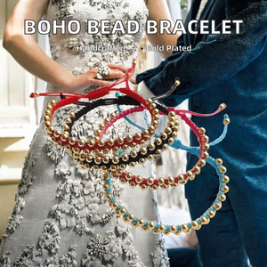 Bracelets de mariage bohèmes ajustables faits à la main en macramé avec perles rondes plaquées or en laiton pour femmes, vente en gros - Product Image 2