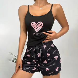 Pijamas sexis de <span class=keywords><strong>verano</strong></span> para mujer, pantalones cortos sin mangas con <span class=keywords><strong>tirantes</strong></span>, ropa de casa, traje, pijamas de seda de leche, conjuntos de ropa de dormir - Product Image 6