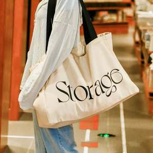 Bolso grande de algodón personalizado para mujer, bolso de compras reutilizable con logotipo personalizado original con patrón de letras de material de lona - Product Image 1