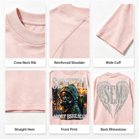 T-shirt personnalisé 100 % coton tricoté, T-shirt épais orné de strass, T-shirt de luxe décontracté style streetwear hip-hop surdimensionné et brillant