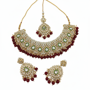 High Quality Latest Designed Ethnic Kundan <b>Gold</b>-Plated Bridal Choker Necklace <b>Set</b> Green Enamel Zircon Beads Fashion Jewelry - Product Image 2