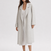 Manteau long de bureau en laine tissée écologique pour femme, doublure cachemire, collection Hiver 2026 - En stock