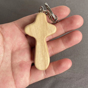 Xinrunjin พวงกุญแจไม้แกะสลักรูปไม้กางเขนทำจากไม้ที่เรียบง่ายสร้างสรรค์โลโก้คริสเตียนพวงกุญแจตกแต่งของขวัญ - Product Image 5