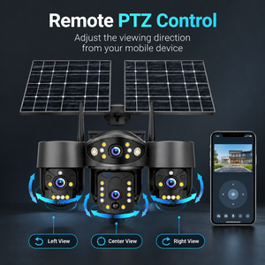 กล้องวงจรปิดพลังงานแสงอาทิตย์ PTZ IP 4K ระบบ WiFi พร้อมไฟส่องสว่างคู่ มองเห็นในเวลากลางคืน กล้องรักษาความปลอดภัยภายนอกอาคารแบบสามเลนส์ - Product Image 3