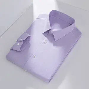 Spring and Autumn wash-and-wear shirt Business Slim Anti-Shrink Square collar light purple long-sleeved shirt men's formal shirt