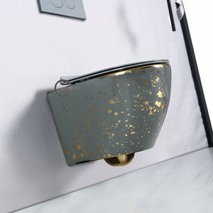 Inodoro de Pared de Cerámica Moderno, Sin Borde, Color Gris Dorado de Lujo, Fácil de Limpiar, Ahorra Espacio - Product Image 6