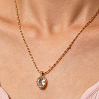 Collier en acier inoxydable avec pendentif ovale élégant en zircone plaqué PVD Joolim, chaîne de perles de riz, étanche, vente en gros, bijoux tendance