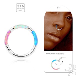 Anneau segmenté en opale en acier inoxydable 316 pour piercing corporel |   Anneau clicker coloré pour nez, septum, cartilage, hélix - Bijou - Product Image 4
