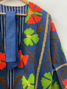 Women's Handmade Long Velvet Suzani Kimono <b>Robe</b> Floral Embroidered Boho <b>Coat</b> Luxury Boutique Outerwear - Product Image 3
