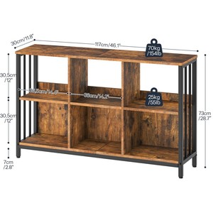 6 <strong>Cube</strong> Storage Organizer with <strong>Shelf</strong>, Industrial Horizontal Bookshelf, Wooden and Metal Cubby Bookcase, Long Shelving Unit - Product Image 3