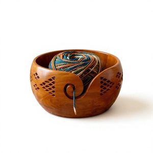 AZ ENTERPRISES AZE-WYB020 Bol à fil en bois, design simple, portable pour le tricot à la main, utilisation pratique, couleur naturelle, couvercle, épaisseur 5 mm - Product Image 6