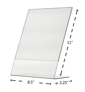 8.5W x 11H Sign Holder Ad Frame Display Stand Slant Back Clear Acrylic