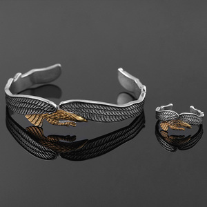 Trendy Waterproof 18K Gold Silver Plated Stainless Steel Eagle Bangle <strong>Rings</strong> Jewelry Set for Men <strong>Ring</strong> <strong>Bracelet</strong>