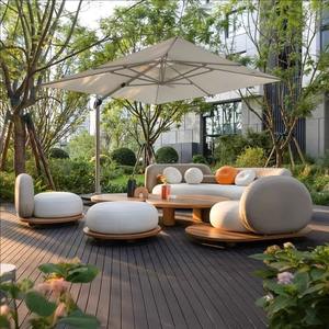 Ensemble de canapés de jardin en teck en forme de L, résistant aux intempéries, en bois massif, pour patio, villa, terrasse - Product Image 4