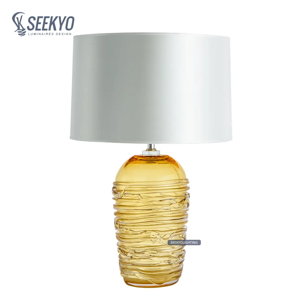 Unico motivo decorativo ambra giallo agata luce scrivania di vetro di colore del panno del tessuto led e27 lampadina lampada da tavolo per la casa albergo