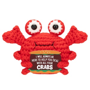 Poupée en fil de coton crochetée à la main, motif crabe de dessin animé doré, série de cartes, énergie positive, anti-stress, motivante - Product Image 1