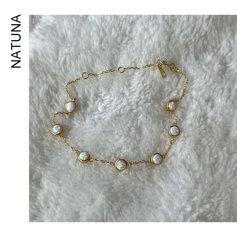 Natuna moda takı 925 gümüş bilezik 14k altın kaplama zincir 7 Opal taş bilezik kadın bilezik kadınlar için kız Lady hediye