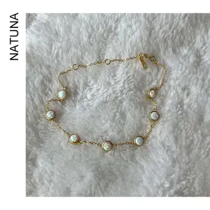 Natuna joyería de moda 925 pulsera de plata 14K cadena chapada en oro 7 pulsera de piedra de ópalo pulsera de mujer para mujer chica señora regalo