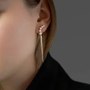 Gemnel women fashion jewelry gold plated fashion jewelry trendy 925 sterling silver bar dangle stud earrings with crystal