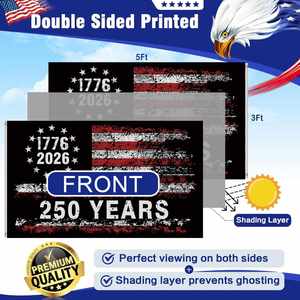 Double Sided Eco-Friendly Digital Printed Polyester 250 Years Black American <b>Flag</b> 3x5 Ft Anniversary Patriotic Design 1776-2026 - Product Image 2